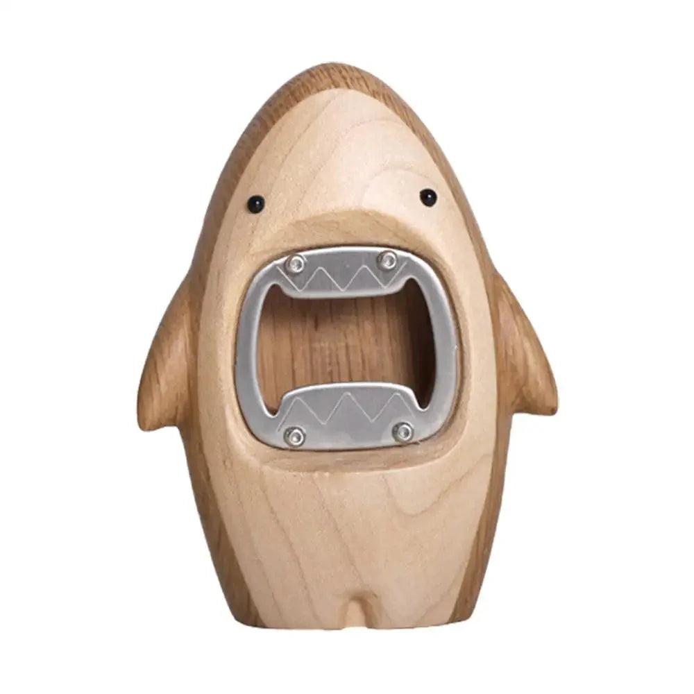 Abridor de Garrafas Criativo em Madeira de Carvalho - Design Tubarão