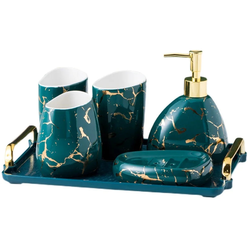 Acessórios de Banheiro Marmorizado Nórdico - 3 Cores Disponíveis