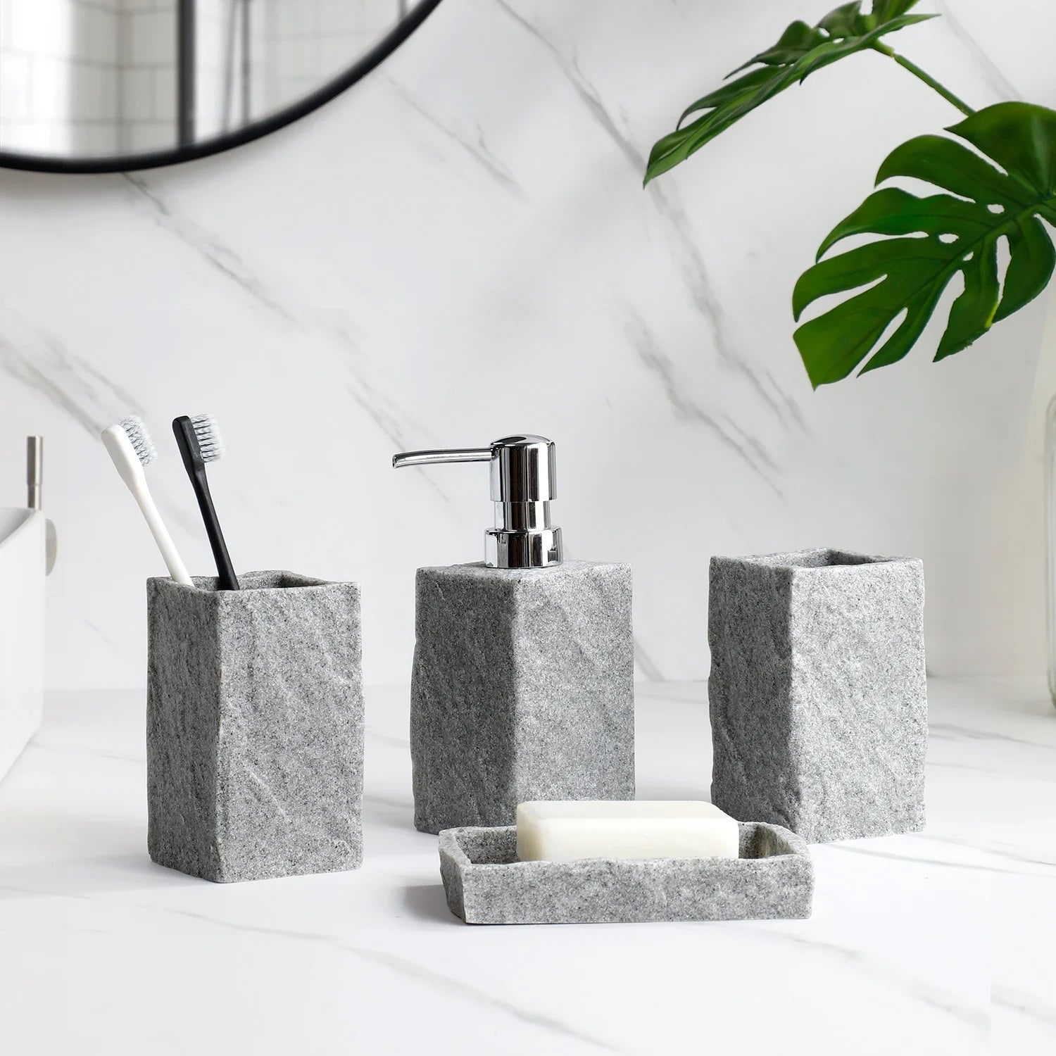 Acessórios de Banheiro em Cimento Queimado - Conjunto com 4 Peças