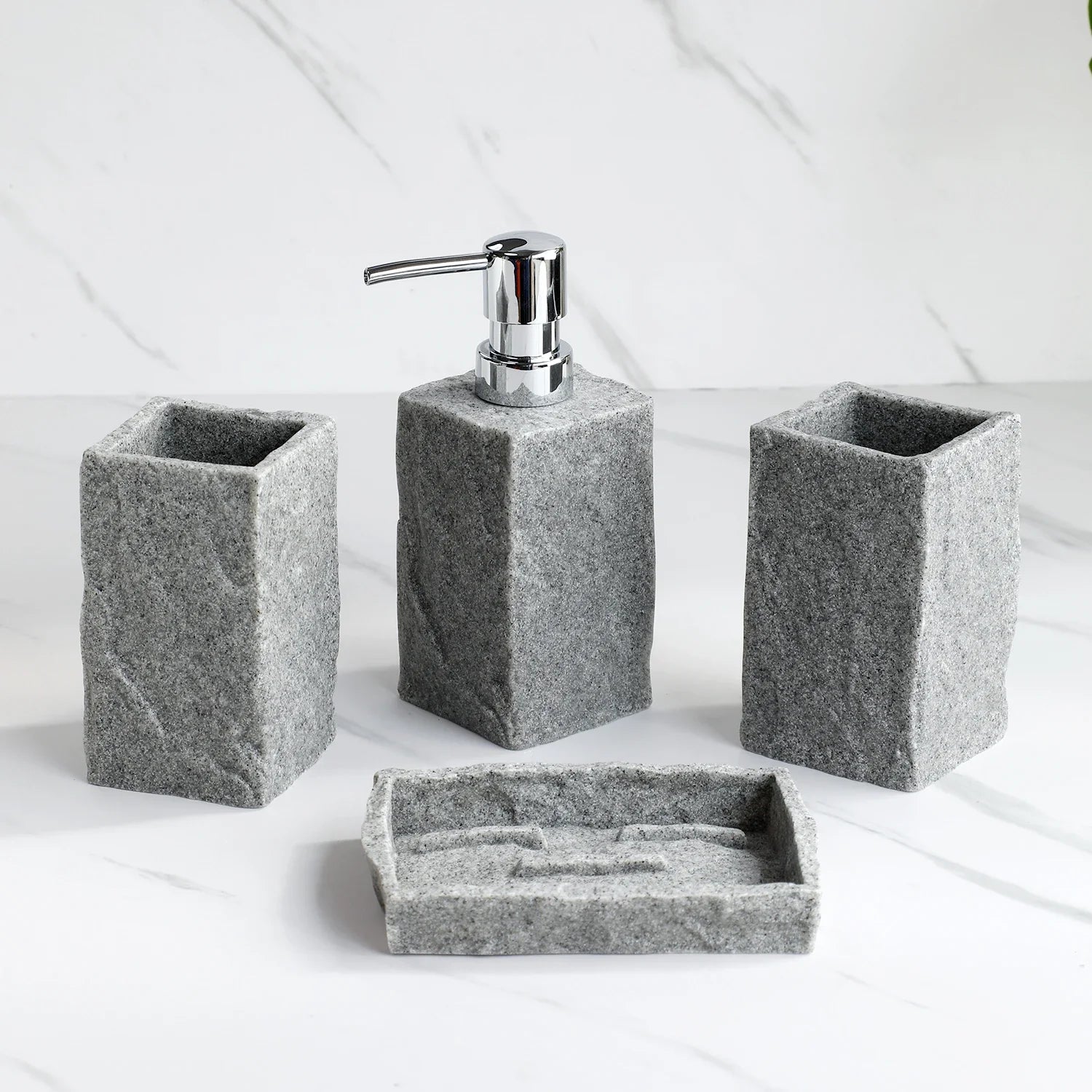 Acessórios de Banheiro em Cimento Queimado - Conjunto com 4 Peças