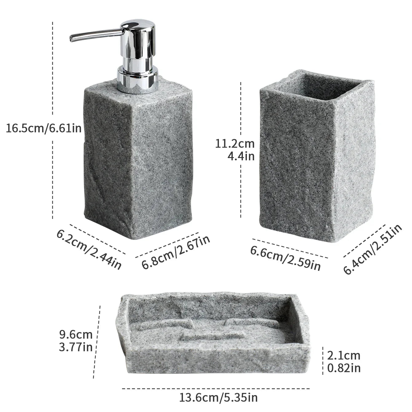 Acessórios de Banheiro em Cimento Queimado - Conjunto com 4 Peças