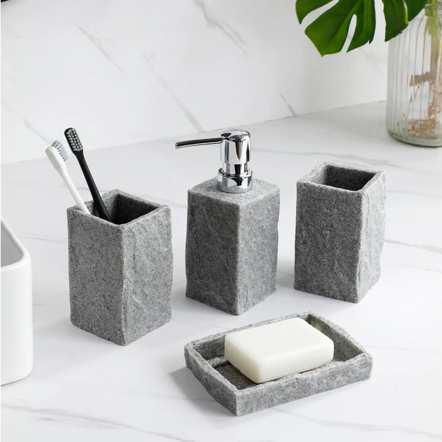 Acessórios de Banheiro em Cimento Queimado - Conjunto com 4 Peças