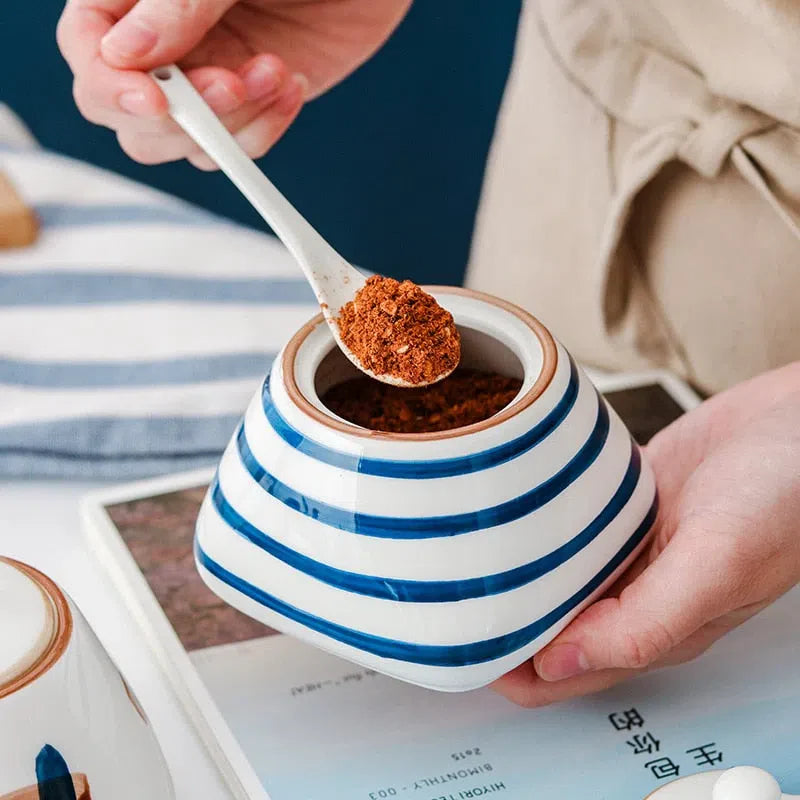 Açucareiro de Cerâmica Pintado à Mão com Estilo Oriental