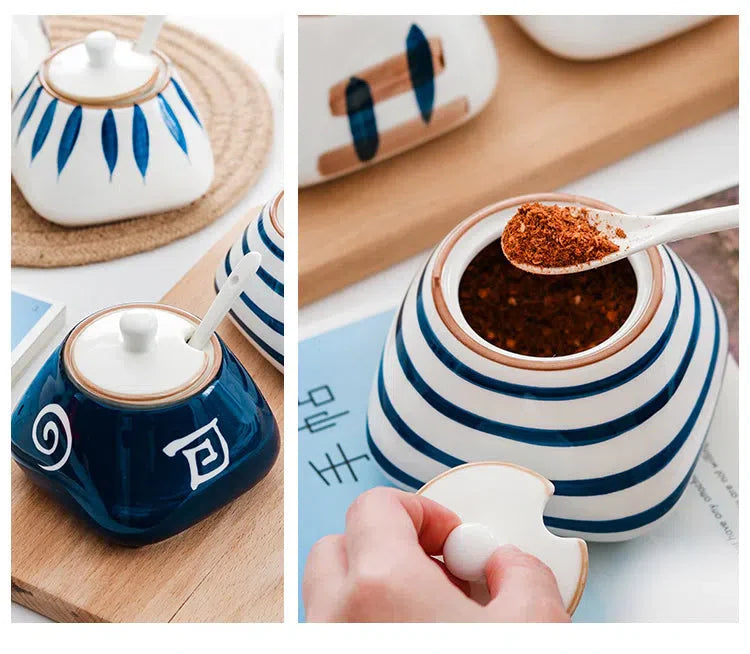 Açucareiro de Cerâmica Pintado à Mão com Estilo Oriental