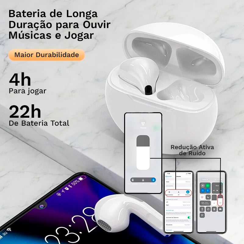 Fones de Ouvido Sem Fio Air Pro 6 - Qualidade de Som Premium, Cancelamento de Ruído, Conectividade Bluetooth