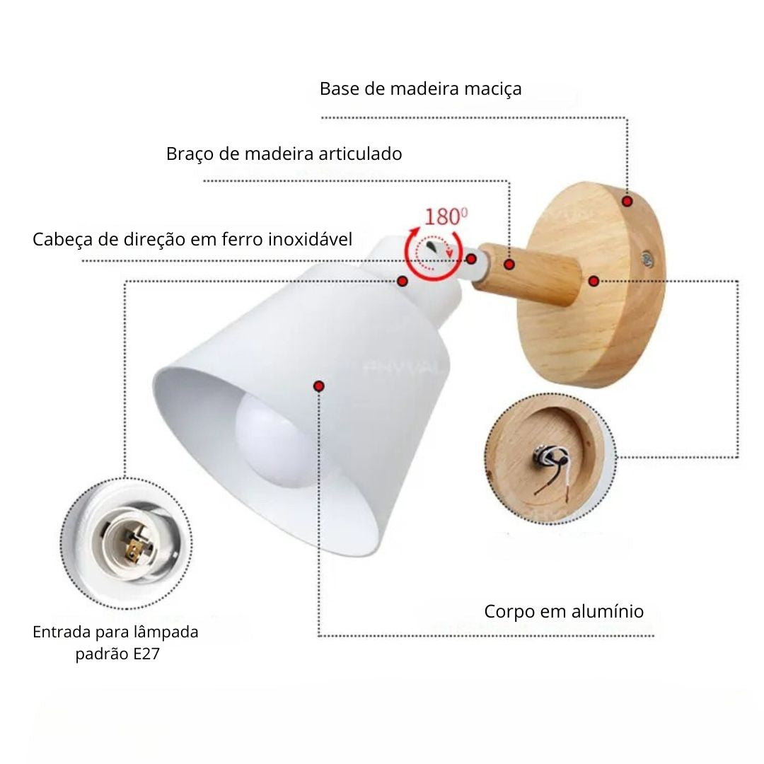 Arandela de Parede Interna Articulada Estilo Escandinavo para Iluminação