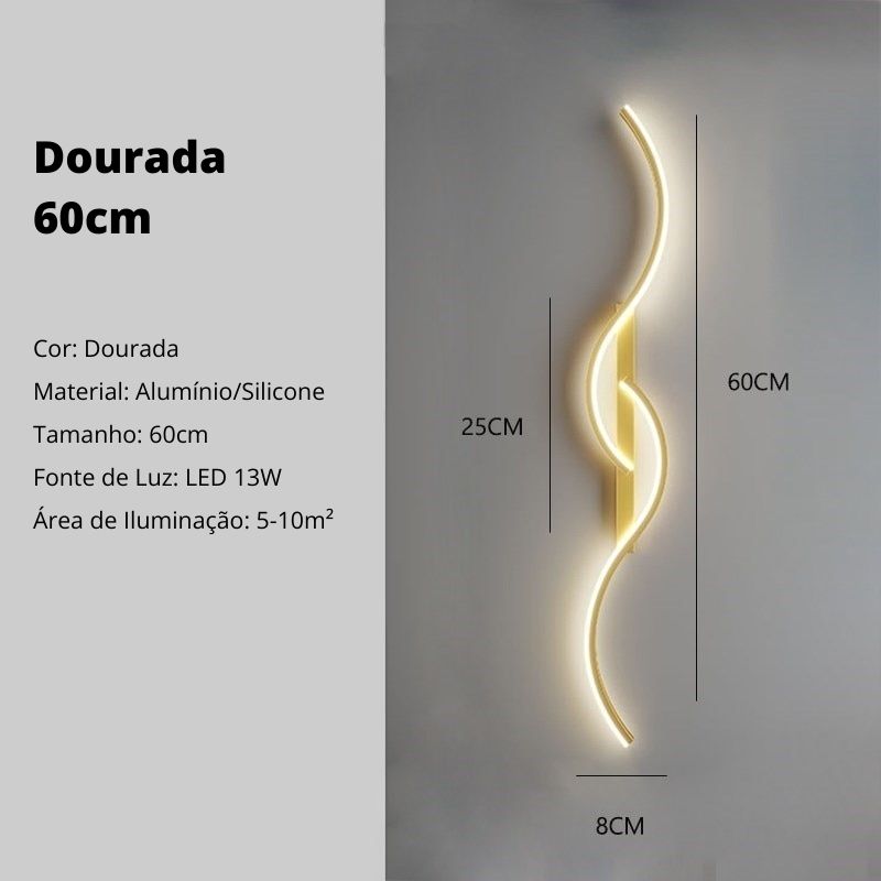 Arandela de Parede Interna com Design Onda Dupla para Iluminação Decorativa