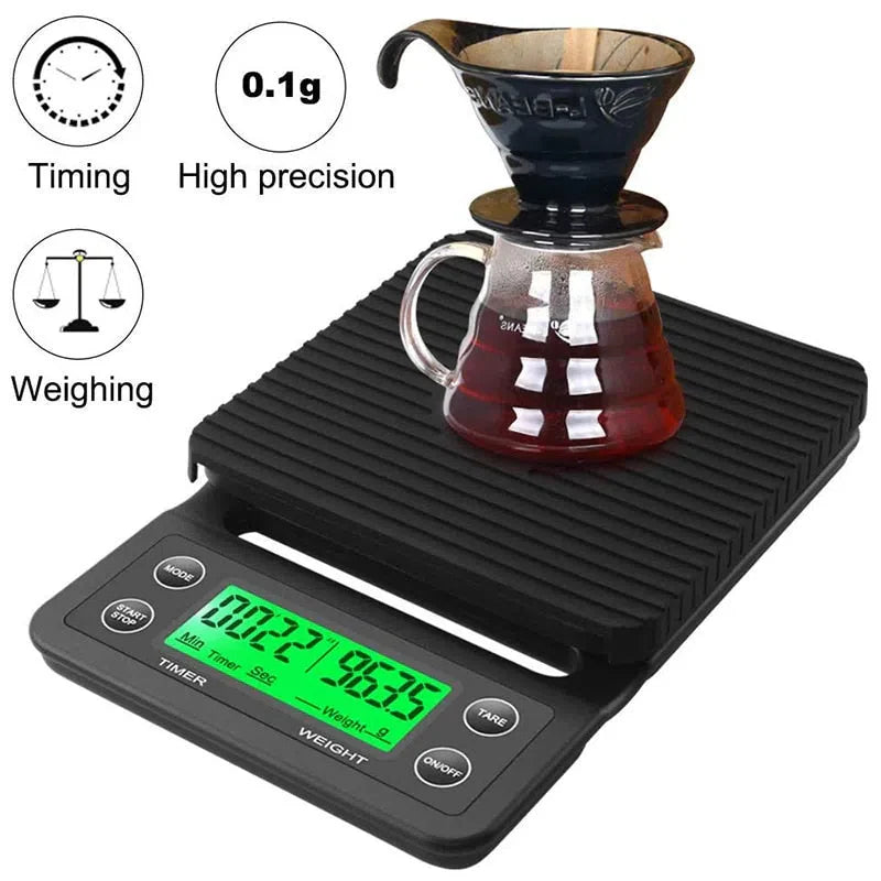 Balança de Precisão Digital para Café, Cozinha e Barista com Timer - Capacidade de 3 ou 5 Quilos