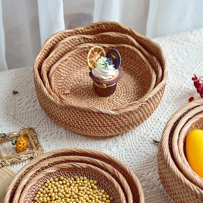 Bandeja Decorativa Redonda em Vime Rattan para Mesa