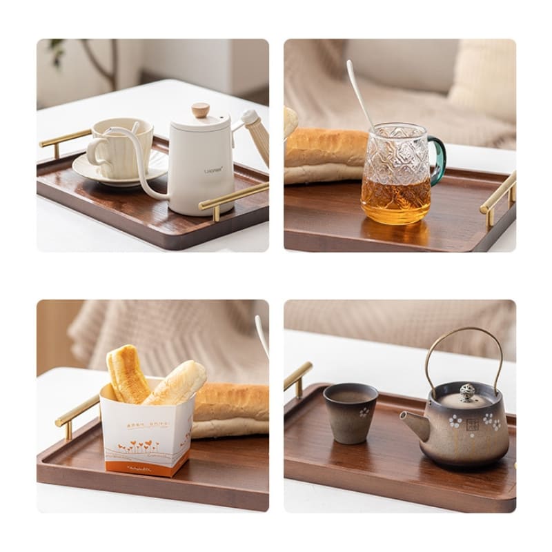 Bandeja Decorativa Retangular de Madeira com Alça para Servir
