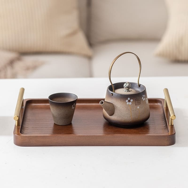 Bandeja Decorativa Retangular de Madeira com Alça para Servir