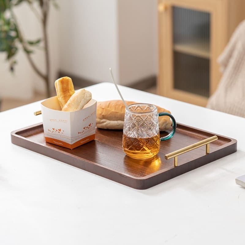 Bandeja Decorativa Retangular de Madeira com Alça para Servir