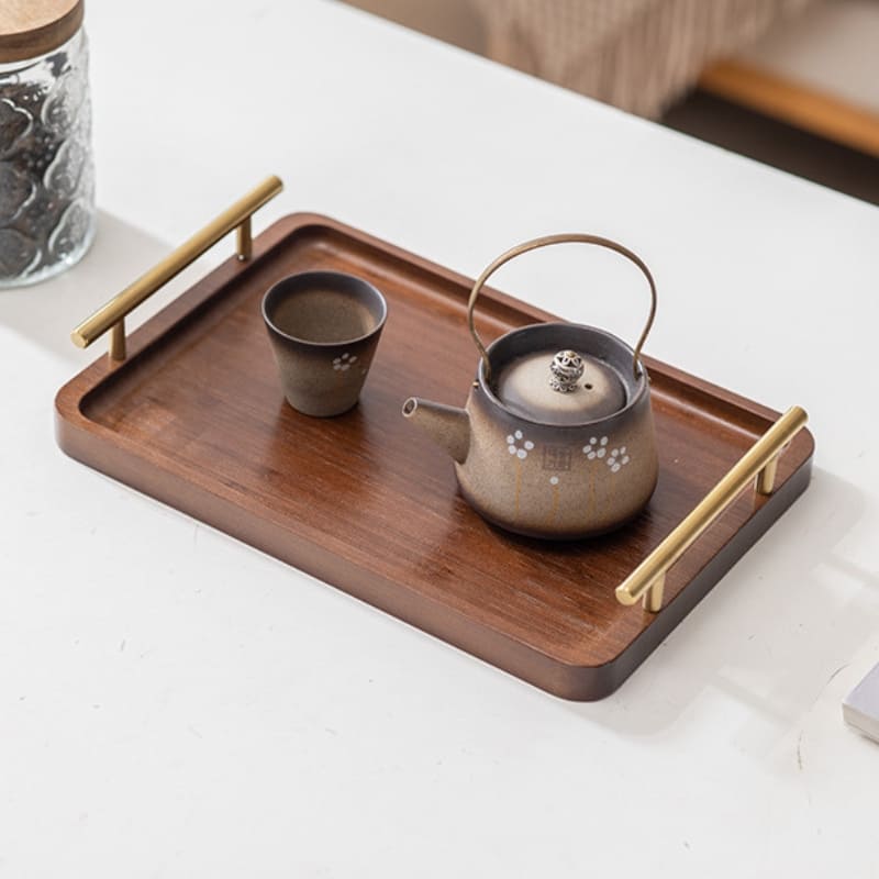 Bandeja Decorativa Retangular de Madeira com Alça para Servir