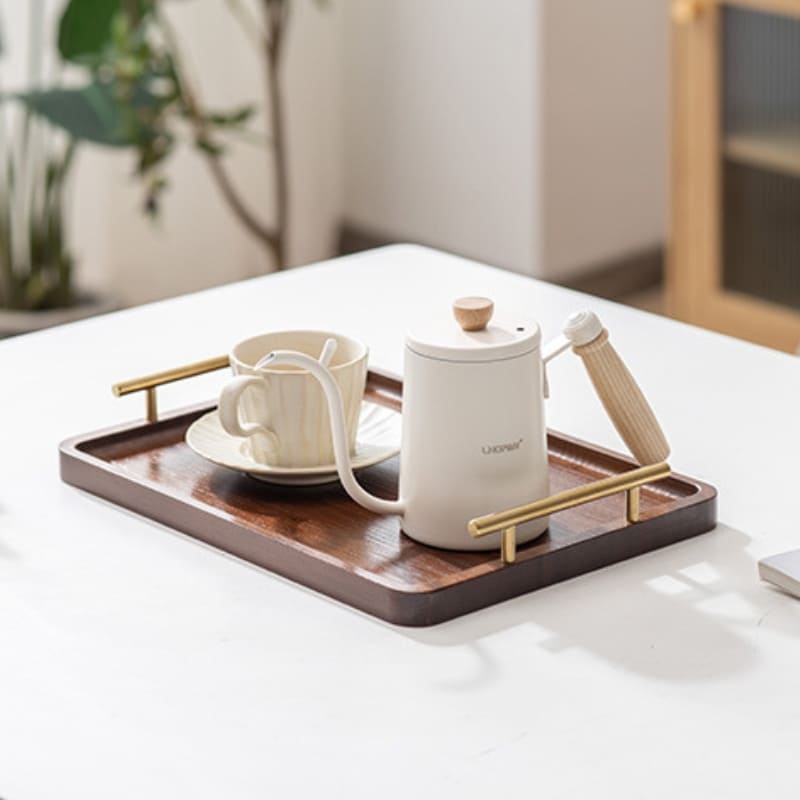 Bandeja Decorativa Retangular de Madeira com Alça para Servir