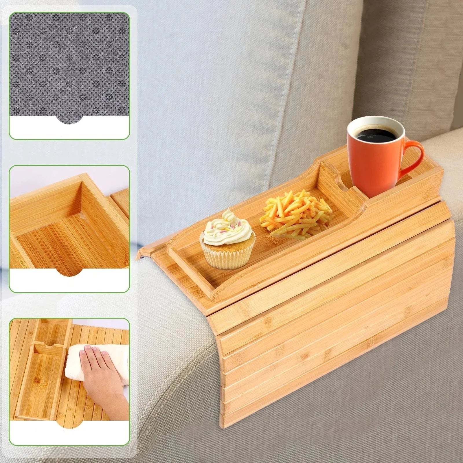 Bandeja Lateral Dobrável para Sofá em Bambu Natural - Prática e Estilosa