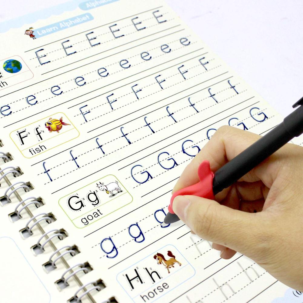 Caderno de Caligrafia Reutilizável - Kit com 4 Cadernos Mágicos para Prática de Escrita