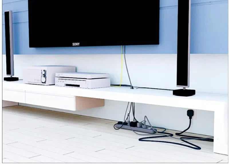 Caixa Organizadora de Cabos Preto e Branco com Tampa de Bambu