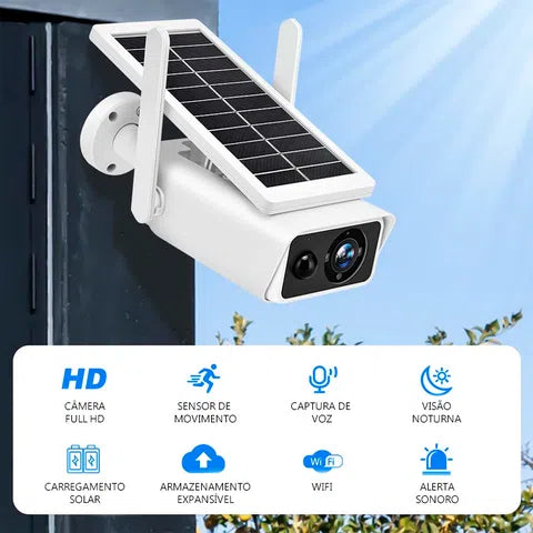 Câmera de Segurança 4K à Prova D'Água com Painel Solar Integrado