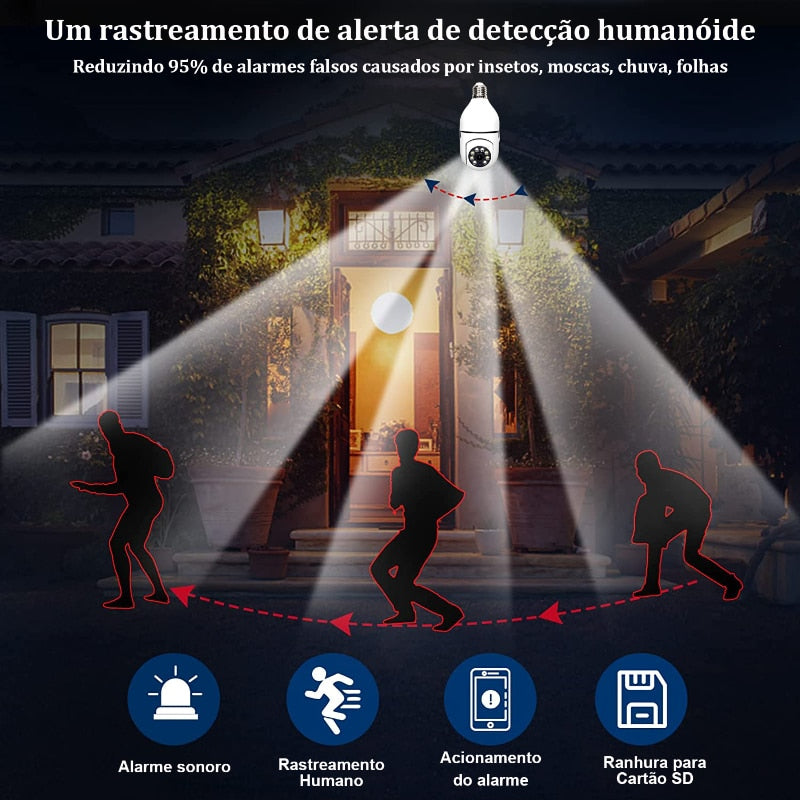 Câmera de Segurança Smart WiFi 1080P - Lâmpada LED HD para Residências
