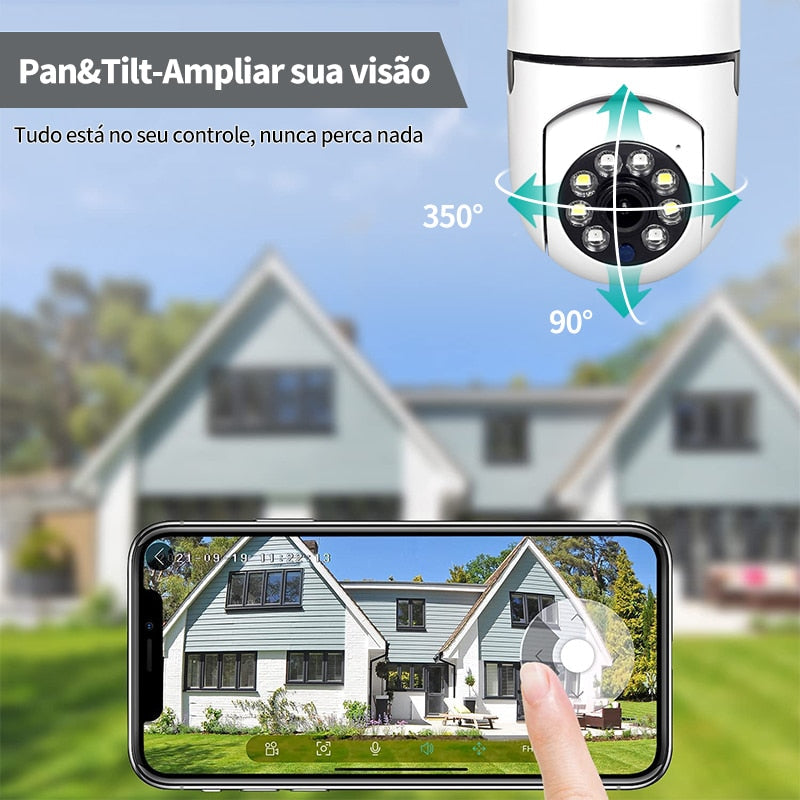 Câmera de Segurança Smart WiFi 1080P - Lâmpada LED HD para Residências