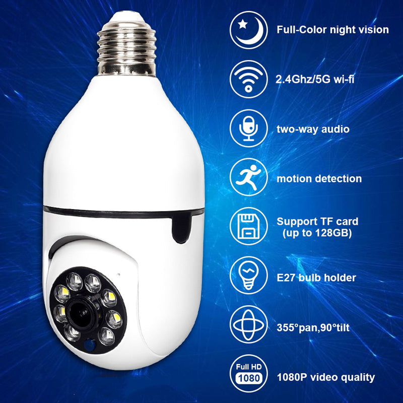 Câmera de Segurança Smart WiFi 1080P - Lâmpada LED HD para Residências