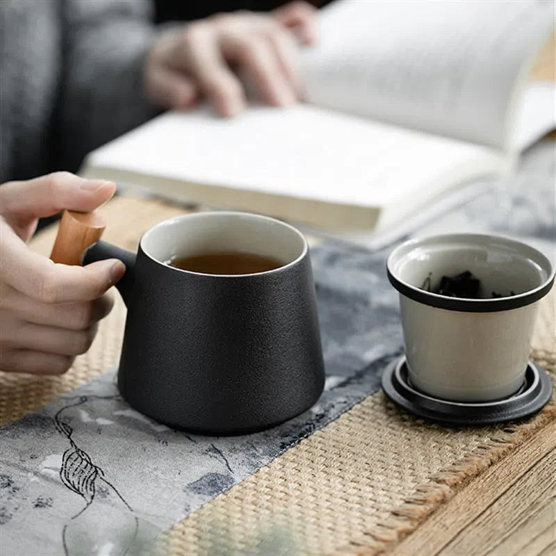 Caneca de Cerâmica com Filtro Infusor e Tampa - Ideal para Chás e Infusões