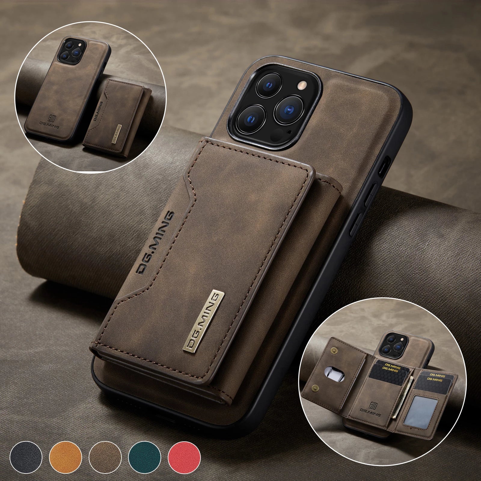 Capa Ultra Fina para iPhone de Couro com Carteira Magnética 2 em 1