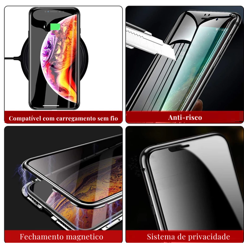 Capinha Magnética Blindada para iPhone - Proteção 360º com Tela de Privacidade