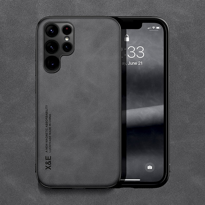 Capinha Magnética de Couro para Samsung com Placa de Metal