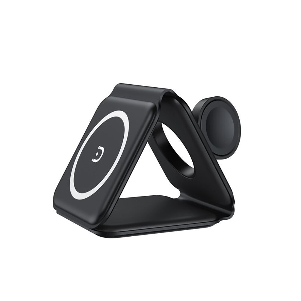 Carregador Indutivo Dobrável 3 em 1 com Suporte para Smartphone