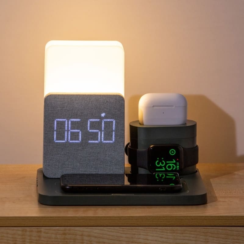 Carregador Indutivo com Luminária de Mesa e Função Despertador