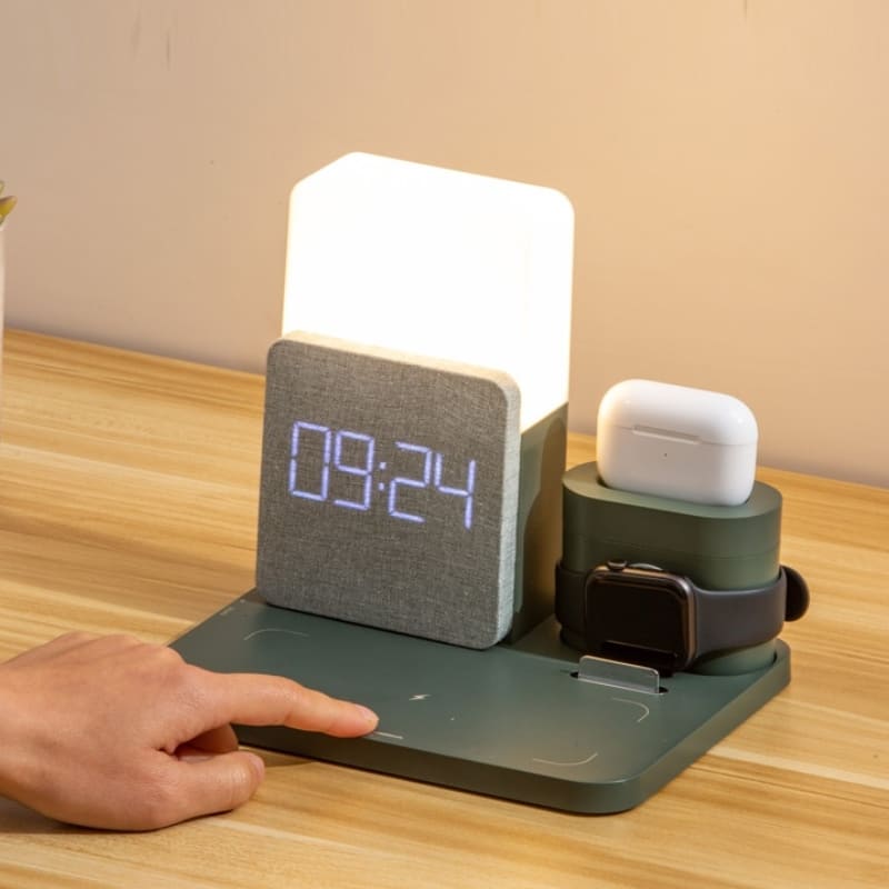 Carregador Indutivo com Luminária de Mesa e Função Despertador