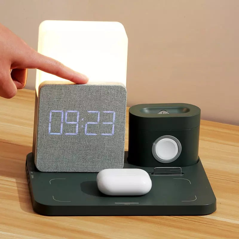 Carregador Indutivo com Luminária de Mesa e Função Despertador