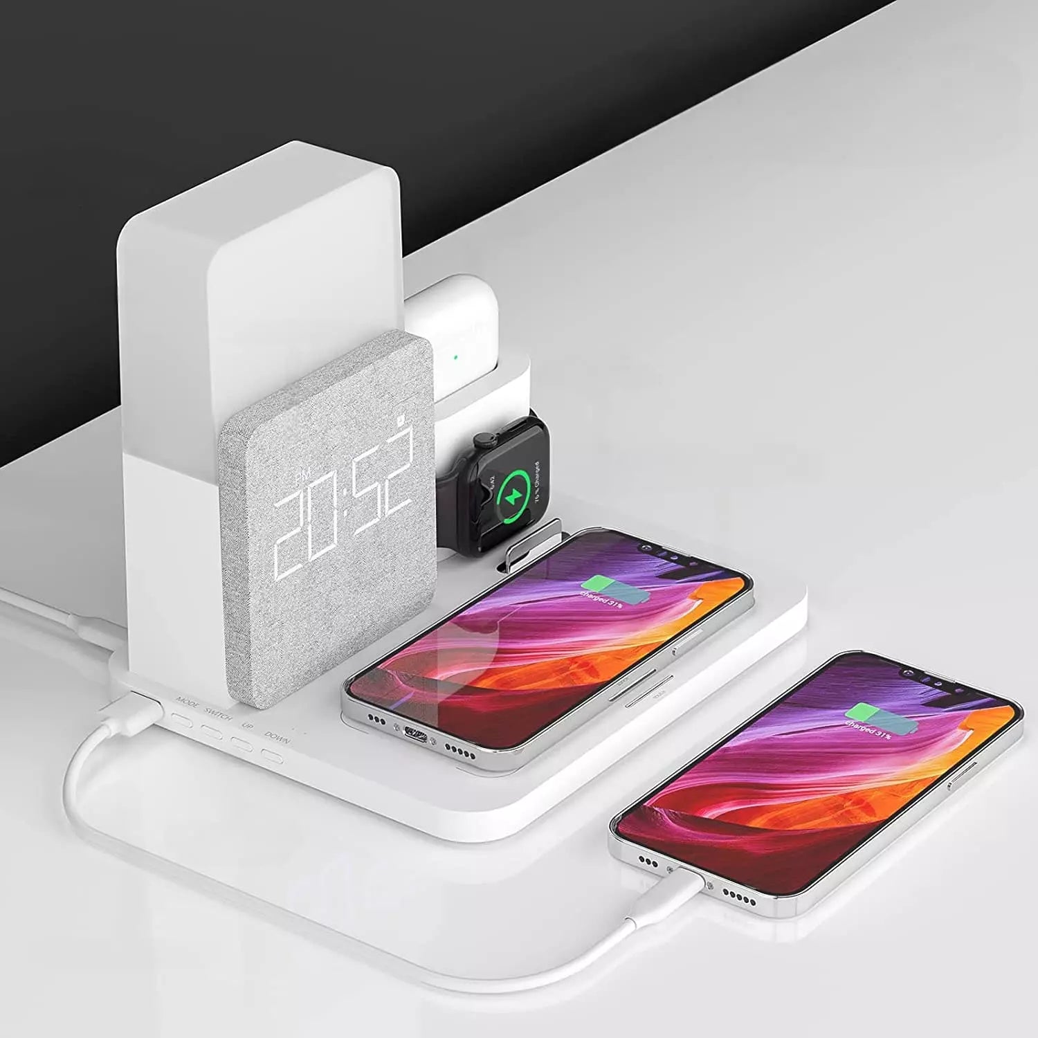 Carregador Indutivo com Luminária de Mesa e Função Despertador