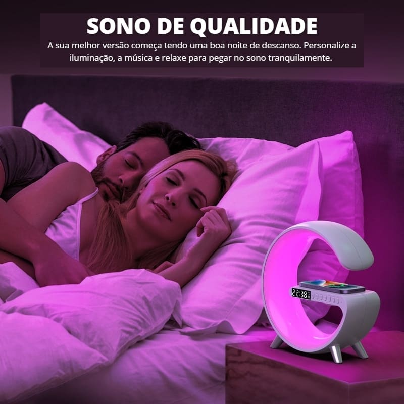 Carregador Indutivo para iPhone e Samsung com Despertador e Luminária Integrados