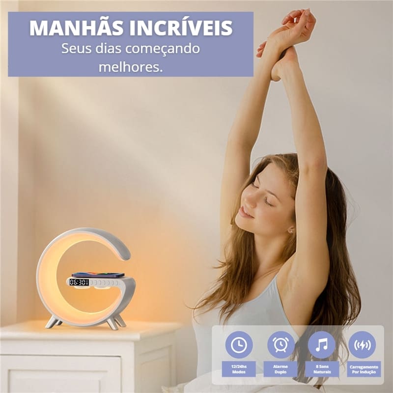 Carregador Indutivo para iPhone e Samsung com Despertador e Luminária Integrados
