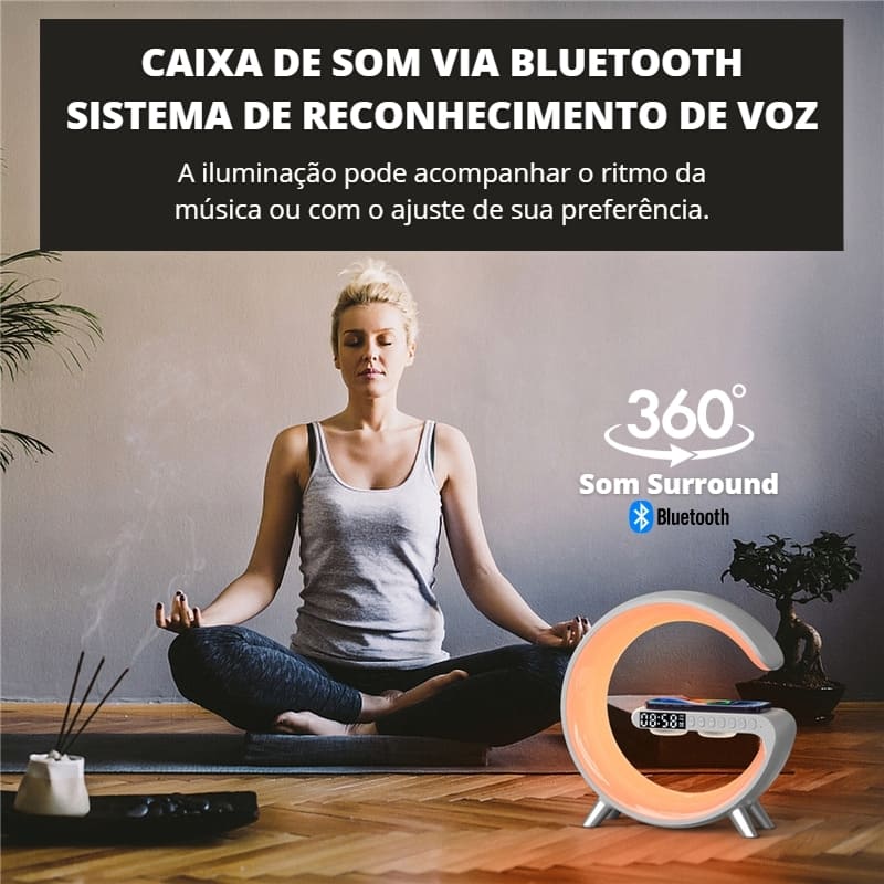 Carregador Indutivo para iPhone e Samsung com Despertador e Luminária Integrados