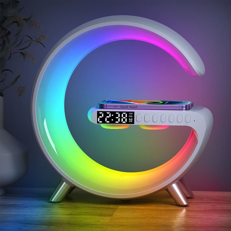 Carregador Indutivo para iPhone e Samsung com Despertador e Luminária Integrados