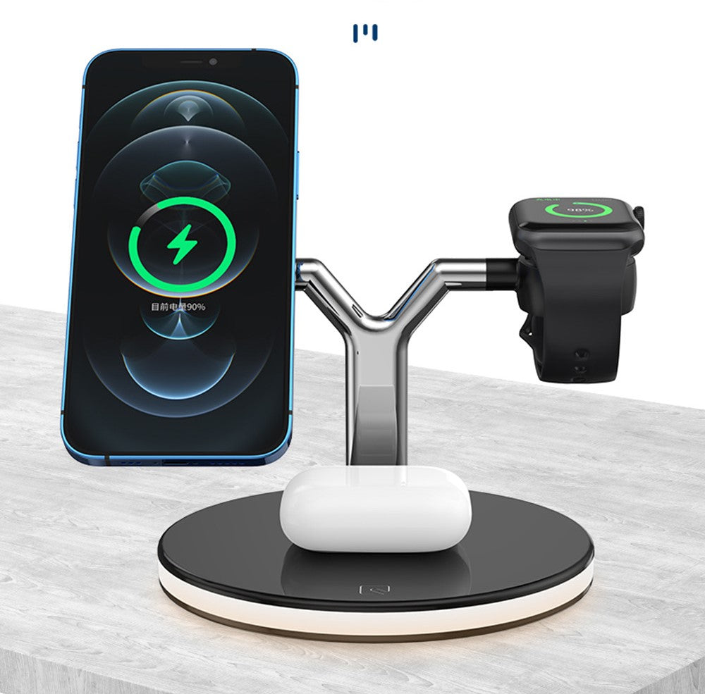 Carregador Magnético 3 em 1 para Apple com Luz LED