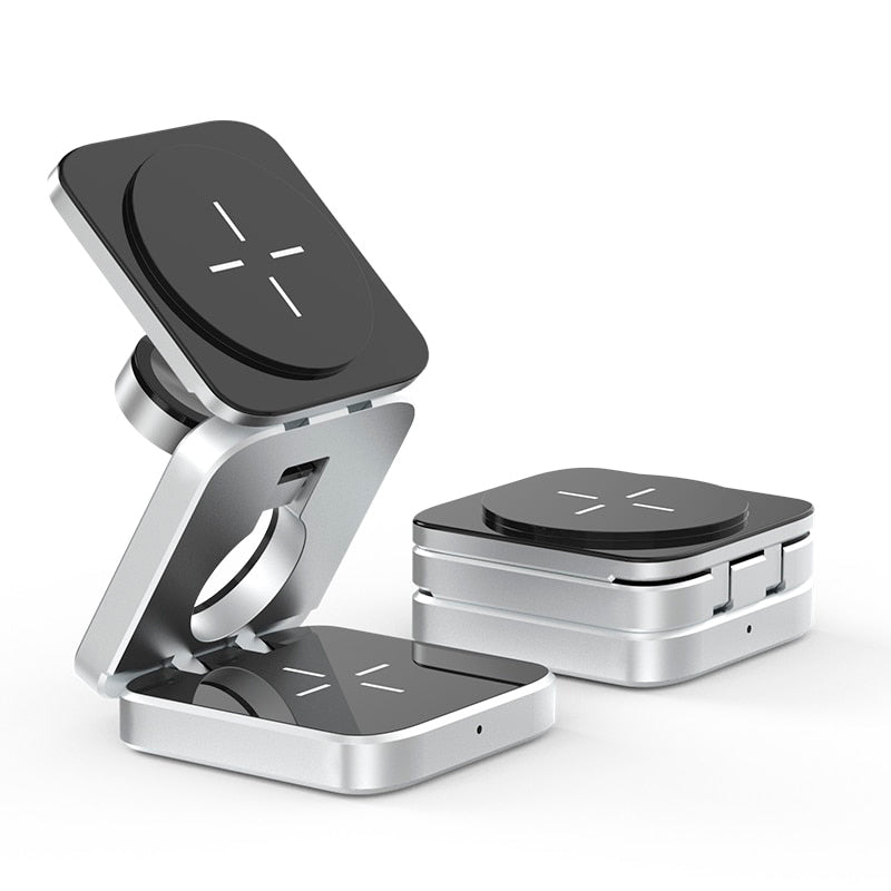 Carregador Magnético Dobrável Sem Fio 3 em 1 para Dispositivos Móveis