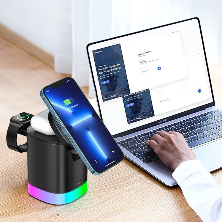 Carregador Magnético Sem Fio 3 em 1 com Iluminação RGB - Carregamento Rápido e Eficiente