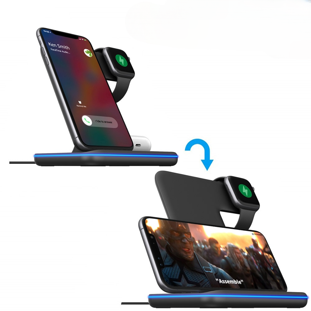 Carregador Magnético Sem Fio 3 em 1 com Luz LED Inteligente