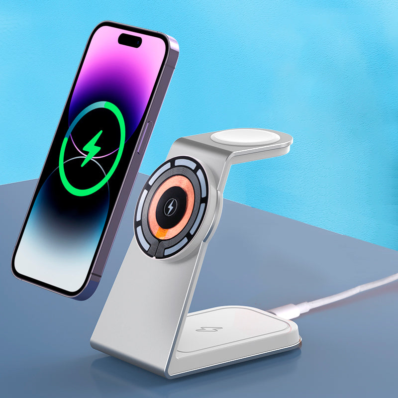 Carregador Sem Fio 3 em 1 MagSafe Transparente para iPhone e Acessórios