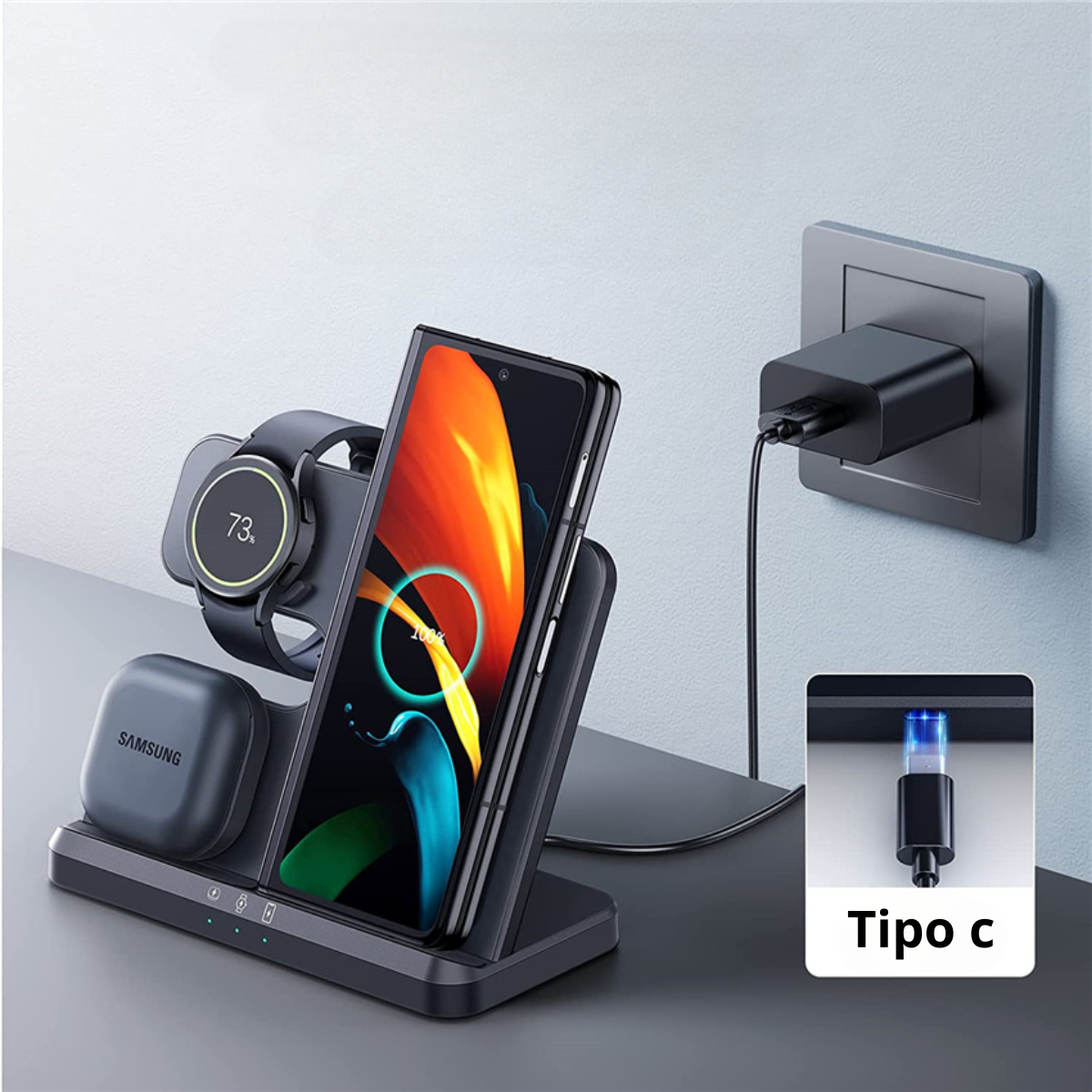 Carregador Sem Fio 3 em 1 para Dispositivos Samsung - Carregamento Rápido e Eficiente