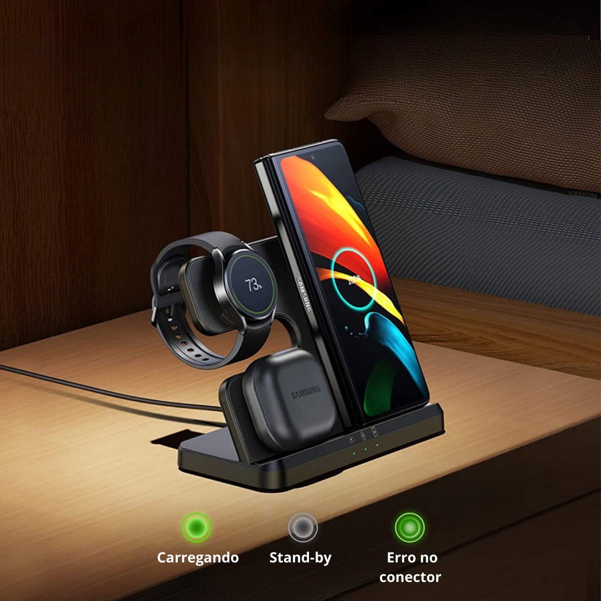 Carregador Sem Fio 3 em 1 para Dispositivos Samsung - Carregamento Rápido e Eficiente
