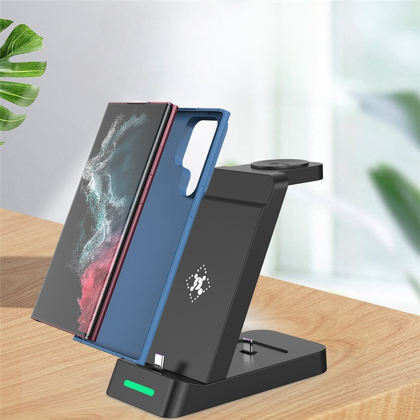 Carregador Sem Fio 3 em 1 para Dispositivos Samsung - Design Minimalista