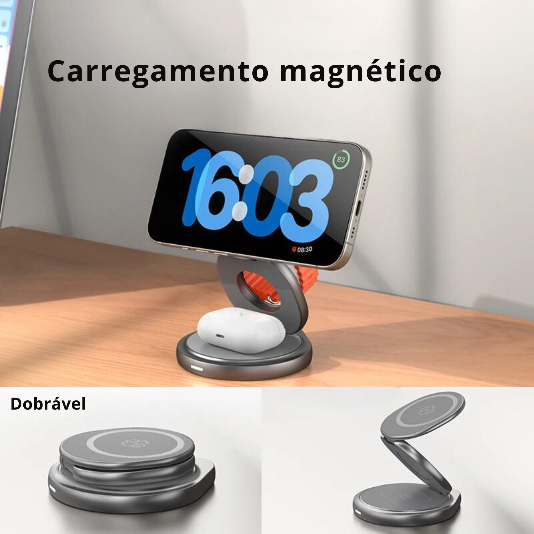 Carregador Sem Fio 3 em 1 para iPhone, Apple Watch e AirPods