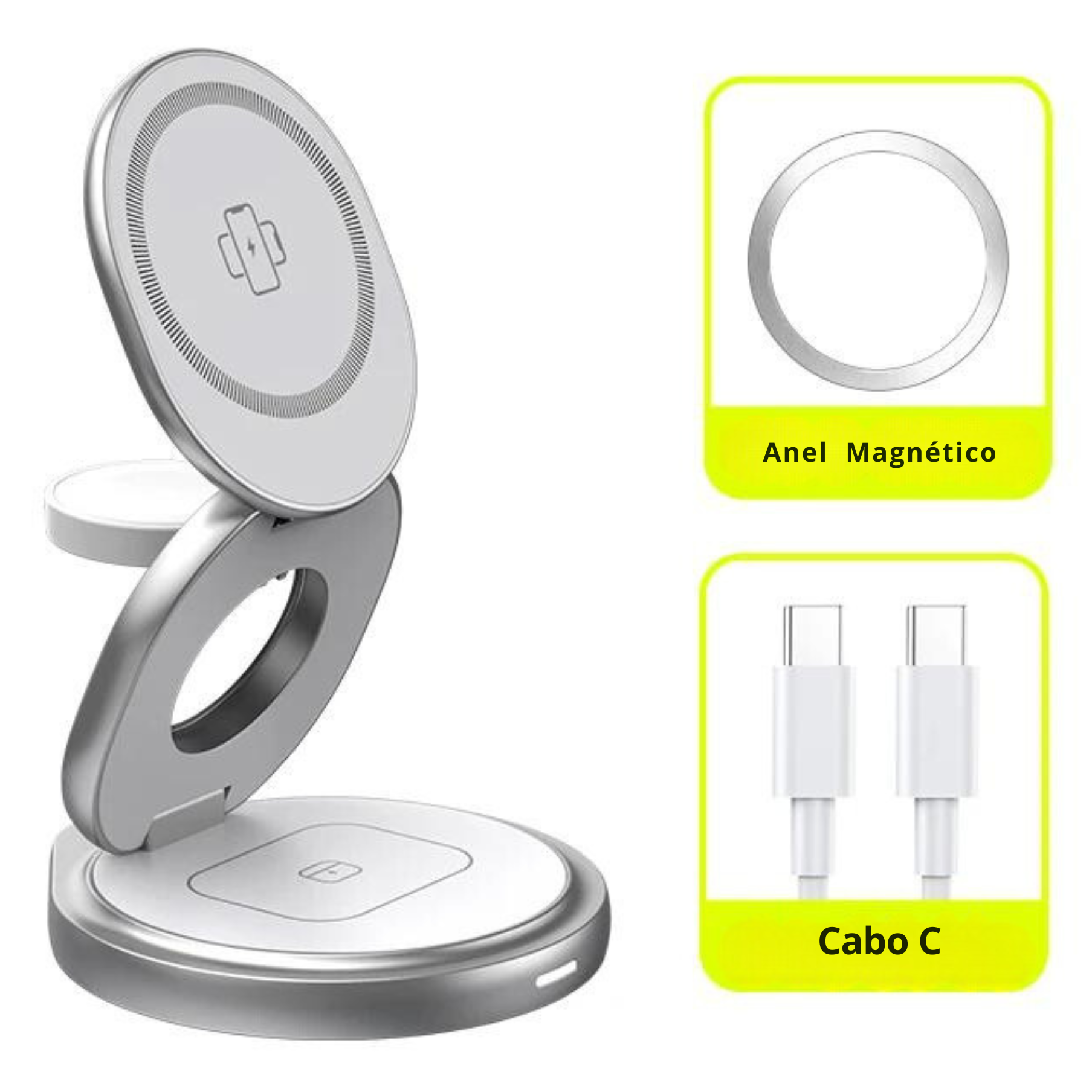 Carregador Sem Fio 3 em 1 para iPhone, Apple Watch e AirPods