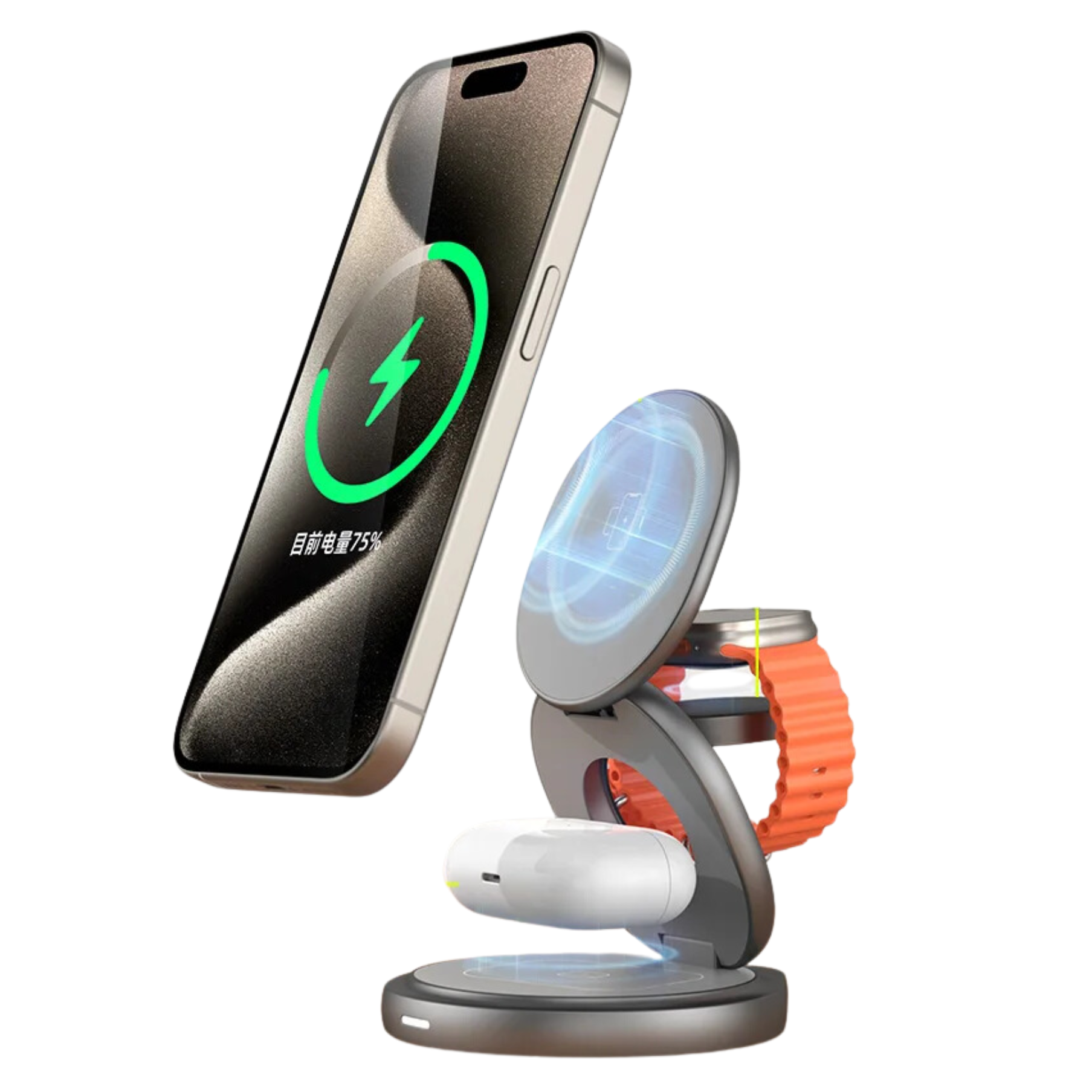 Carregador Sem Fio 3 em 1 para iPhone, Apple Watch e AirPods