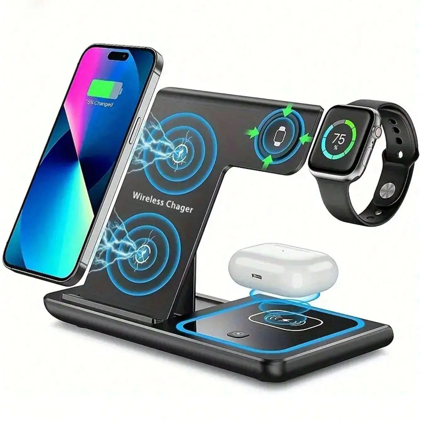 Carregador Sem Fio 3 em 1 para iPhone - Base de Carregamento Multifuncional